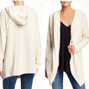 Free People The Big Chill Ivory Thermal Cardigan Hooded Size S Oversized